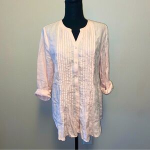 Sundance 100% Linen Long Sleeve Pink Button Front Top Boho Casual‎ Tunic Small